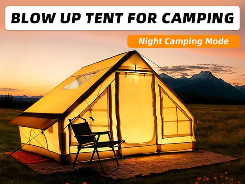 SENLEETO 4-Person Inflatable Glamping Tent - Self-Supporting Heavy Duty 420D Oxford Fabric Waterproof Outdoor Tent, 129 Sq Ft Shelter with Rainfly, Fireproof Mat, 3-Min Instant Portable Canopy, Easy Setup Camping Equipment