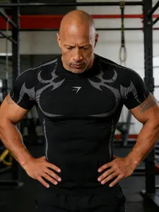 Men's Print Fitness Short Sleeve T-Shirt, Athletic Shirts, Sporty Style, High Elasticity Quick-Dry Breathable Fabric, Slim Fit for Muscle Training