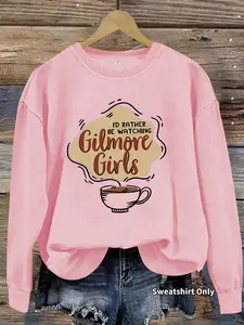 Women's Casual Gilmore Girls Coffee Mug Graphic Pullover Sweater, Soft Long Sleeve Round Neck Sweatshirt, All Seasons Wear