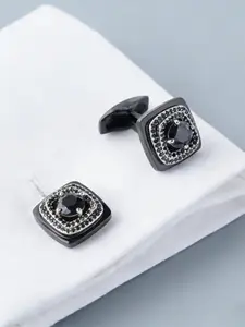 Zk20 Obsidian Square Diamond Business Cufflinks, Leaf Print Design, All Seasons Accessory, Elegant Office Wear, Pair Pack