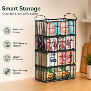 StowCraft Stackable Metal Freezer Organizer Bins - Foldable Storage Baskets for Chest Freezer, Fridge & Pantry - Rust-Proof Space Saving (2/4/6/8 Pack)