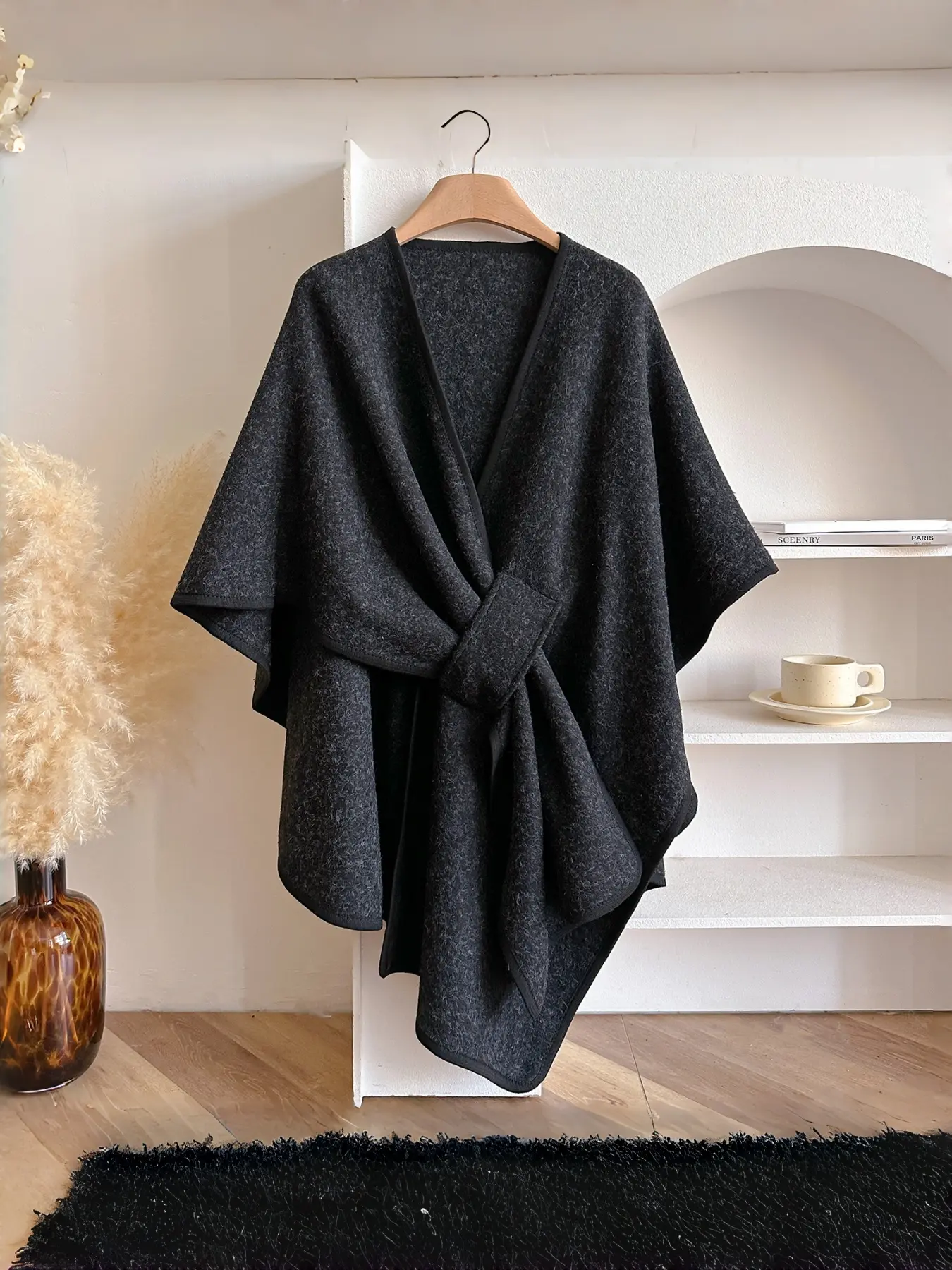 New Plain Color Split Shawl Casual Soft Scarf for Women, Casual Loose-Fitting Fall & Winter Outerwear, Warm Fashionable Decoration, Knitted Scarf