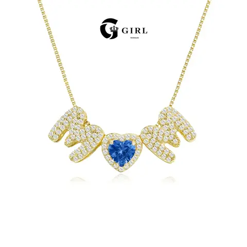 GGIRL Heart Birthstones Necklace For Mom, 18K Gold Plated Heart Birthstones Bubble Pendant Necklaces For Mom Wife Dainty Fashion Jewelry Gift For Mother's Day Birthday Holiday Haul