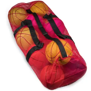Brybelly  39 in. Mesh Sports Ball Bag with Strap - Red