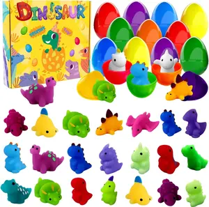 24pcs Dinosaur Squishy Toy Prefilled Easter Eggs, Kawaii Mochi Squishies Stress Relief Toys Filled Plastic Easter Eggs for Easter Basket Stuffers Party Favor Egg Hunt for Kids