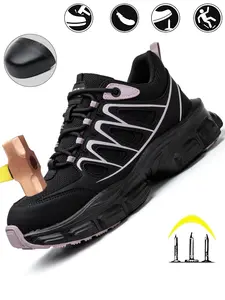 Women's Minimalist Lace Up Front Safety Shoes Steel Toe Trainers, Casual Comfortable Breathable Anti-smash and Anti-puncture Work Protective Shoes for Work & Outdoor, All-match Commuter Shoes for Daily Wear, Steel Toe Sneakers, Steel Toe Workshoes