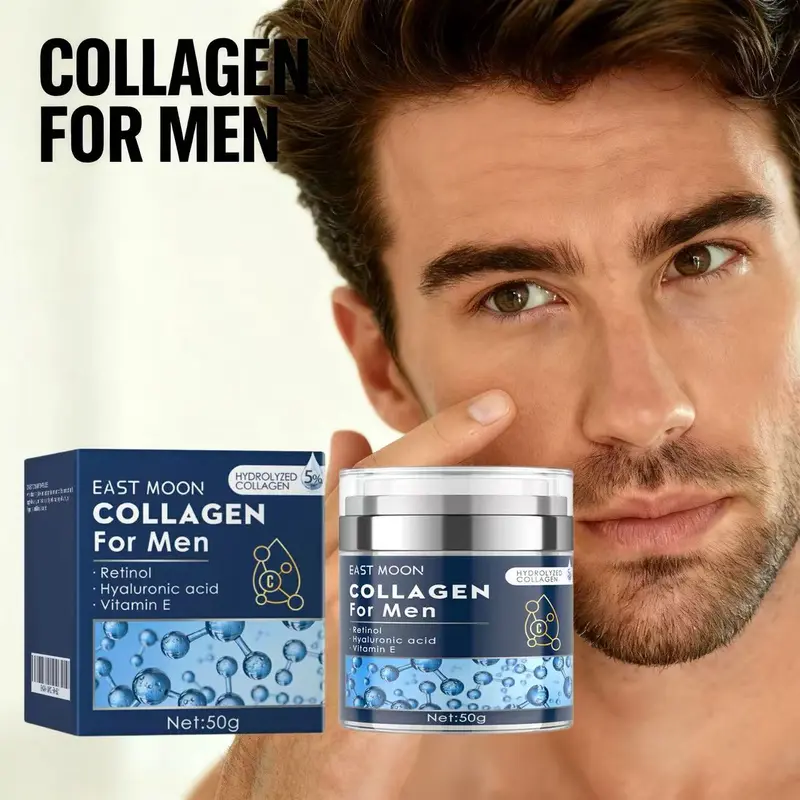 Men's 50g Collagen Anti-Wrinkle Moisturizing Renewal Face Cream - Hyaluronic Acid Adults' Lotion with Hydrating, Nourishing, Firming, Skin Repair, Lightweight, Easy-to-Absorb Benefits for All Skin Types