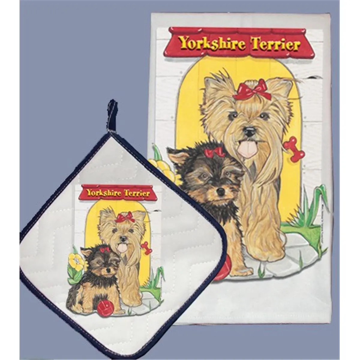 Pipsqueak Productions DP483 Yorkie Kitchen Cleaning Set - Absorbent Dish Towel, Pot Holder, Ideal Gift for Home Supplies Needs