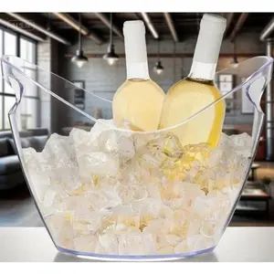 4 Liter Clear Acrylic Drink Tub for Parties, Food Grade Plastic Container for Beverages, Reusable Chilling Vessel for Wine Champagne Beer, Portable Ice Holder with Durable Design
