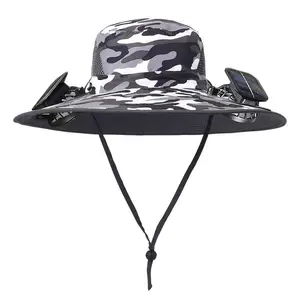 3-Fan Solar Powered Cooling Hat, Wide Brim Sun Hat with Steel Ring, UV Protection Breathable Fishing Hiking Hat, Hands-Free Outdoor Cooling Cap for Men and Women