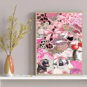 5D DIY Full Drill Diamond Painting Kit Pink Leopard Print Y2K Collage Art Craft for Girls Teens Room Wall Decor