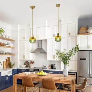 PARROT UNCLE 6 Inch Felix 1-Light Pendant Light Modern Copper Drum Design Iron Glass Shade for Dining Room Dry Location Elegant Lighting Ambient Decoration Lamp