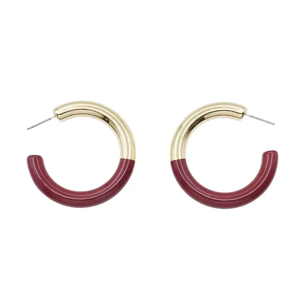 Fan Favorite Burgundy Gold Acrylic Hoop Earring