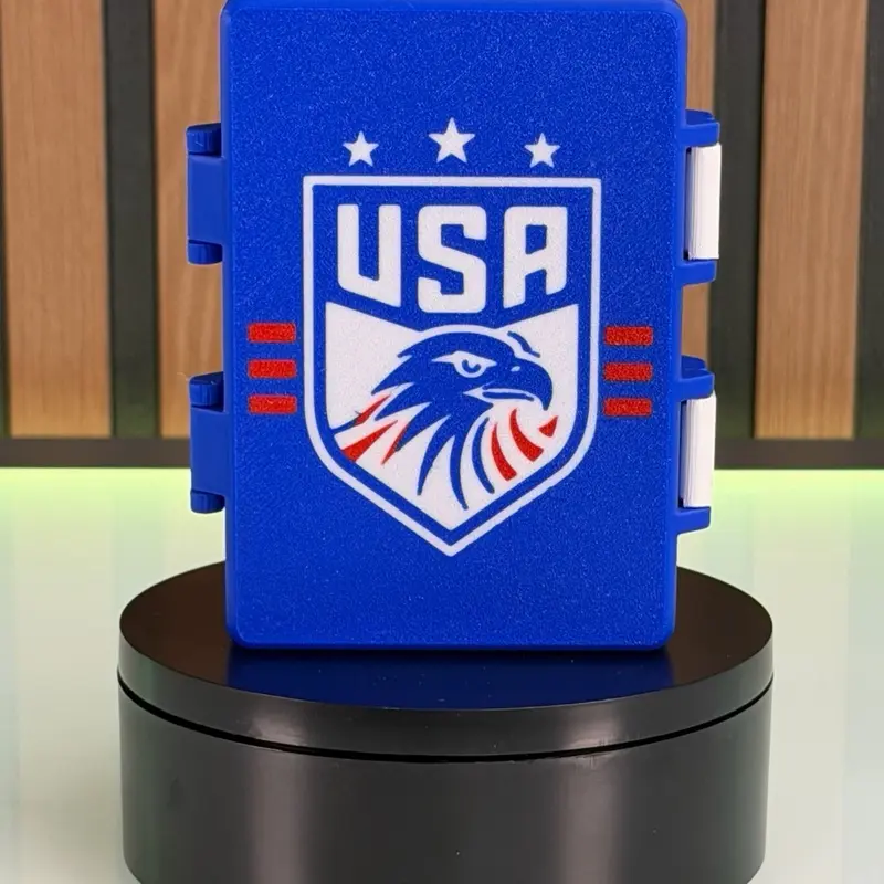 Handmade Compact Soccer Sticker & Sporty Trading Card Storage Box with Card Stand, 3D Printed PLA, Limited Edition, Durable Protection, Holds 200+, 2026 Soccer Fan Gift - Same Day Shipping, Pla Plastic