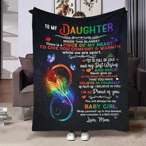 To Daughter Letter Pattern, 1 Count Soft Throw Blanket, Air Conditioning Blanket for Home Bedroom Living Room Sofa, Slogan Print Blanket