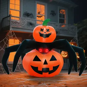 GARIG 5FT Halloween Inflatables Outdoor Decorations Pumpkin Spider Build-in LEDs Lights Blow Up Yard Decorations for Garden Lawn Indoor Party Holiday Decor