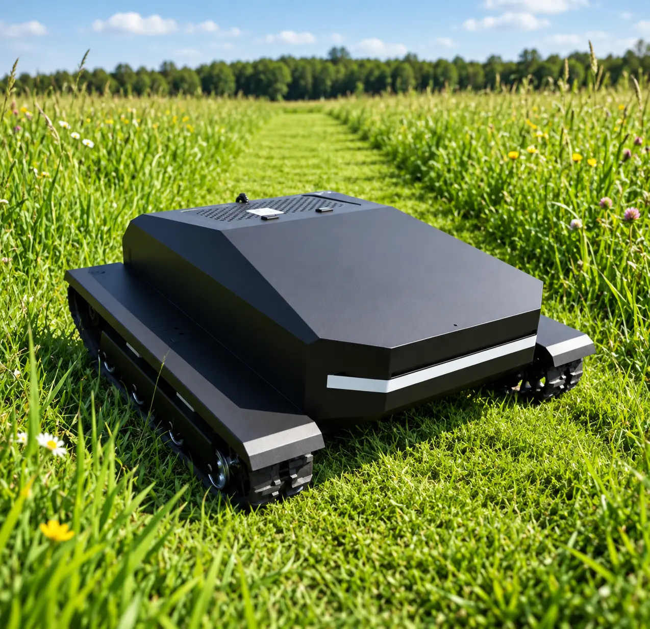 Black Robotic Lawn Mower for Efficient Grass Cutting and Maintenance