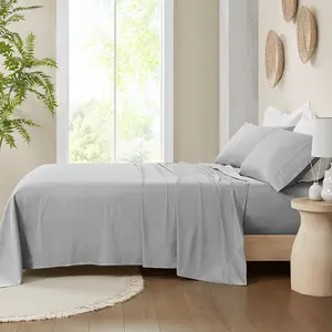360 Stand King Size Organic Cotton Deep Pocket Sheet Set - 300 Thread Count Sateen Weave, 108x102x0.13 in, Z Hem Stitch, Soft Breathable Sheets, Grey, Soft Breathable Sheet