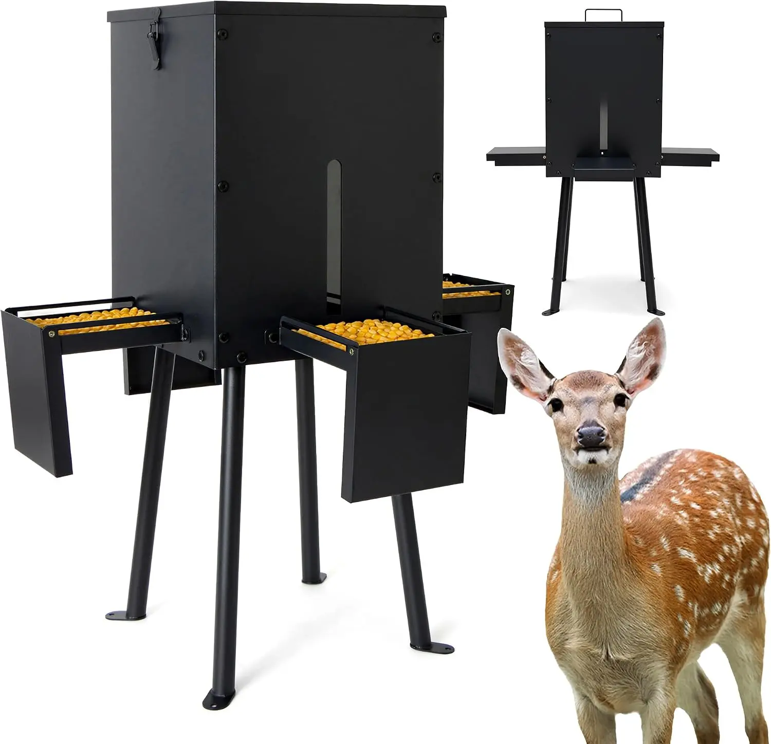 Gravity Deer Feeder with 4 Feeding Trays, Heavy - Duty Fodder Dispenser | Gravity Weatherproof Heavy Duty 4 Feeding Trays