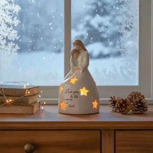 Mother's Day Gift for Mom from Daughter - Mother and Daughter Figurine - Mom and Daughter Statue - Mother Daughter Gift - Candleholder Statue with Flickering LED