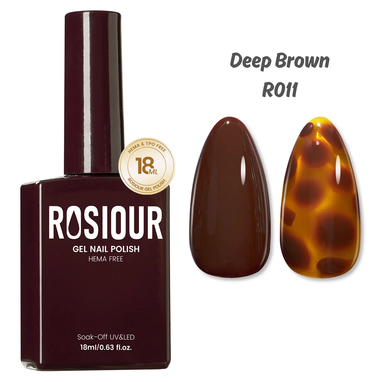 ROSIOUR 18ml Gel Polish | Deep Brown R011 | HEMA-Free, TPO-Free | Rich Pigment, Smooth Coverage, Glossy Finish | Perfect for Nail Art & DIY Manicures