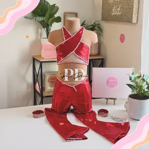 Ready to ship -CL（8-10Y）Red Metallic Top & Pants Jazz/Tap Costume