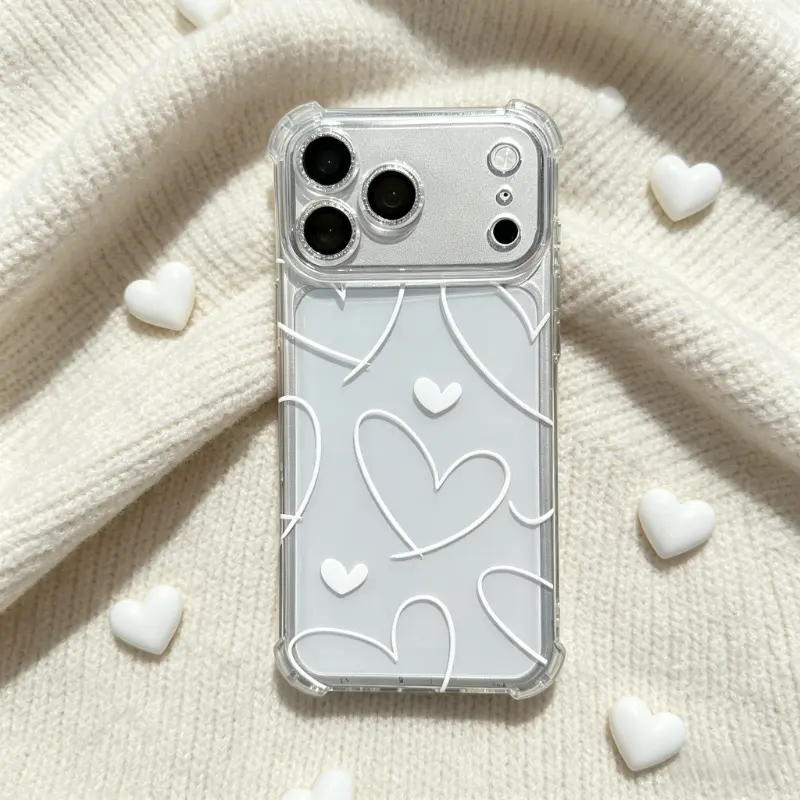 Cell Phone Case for IP 17/16/15/14/13/12/11 Series (Pro, Pro Max & Standard) - Minimalist Heart Pattern Clear Design, Airbag Shockproof Drop Protection, Scratch Resistant Transparent Cover
