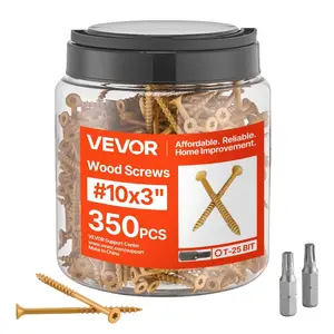 fathersdaygift VEVOR Wood Screws 350 PCS, #10x 3-Inch Anti-Rust Coated, Exterior Deck Screw Torx/T25 Star Drive, Metal Rust-Resistant Outdoor Decking Screws with 2 Screw Connectors, for Decking Fencing Framing