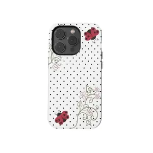Polka dot ladybug phone case, cute Y2K art style, kawaii floral pattern For iPhone 17 16 15 14 13 Dual Layer Samsung Galaxy S26 25 S24 S23 S22