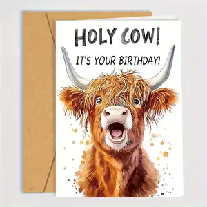 1pc "Holy Cow! It'S Your Birthday!" Featuring a Fun And Humorous Highland Cow Design, This Birthday Greeting Card Is The Perfect Gift for Family, Ideal for Friends, Colleagues, Or Cow Enthusiasts