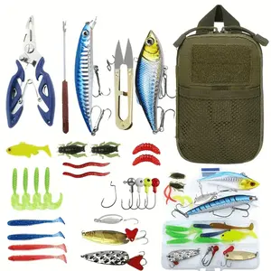 Takami 29pcs Complete Fishing Accessory Kit, Includes Bag, Scissors, Hook Remover, Lure Pliers, Soft & Hard Baits, Fishing Hooks