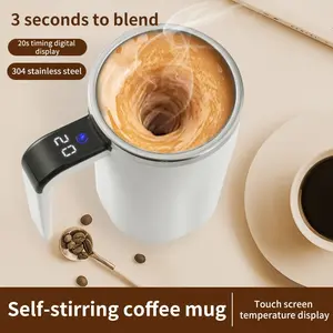 Intelligent Coffee Cup with Lid, Automatic Stirring Cup with Temperature Display, USB Rechargeable for Coffee, Tea, Hot Chocolate, Gift, Portable Travel Mug