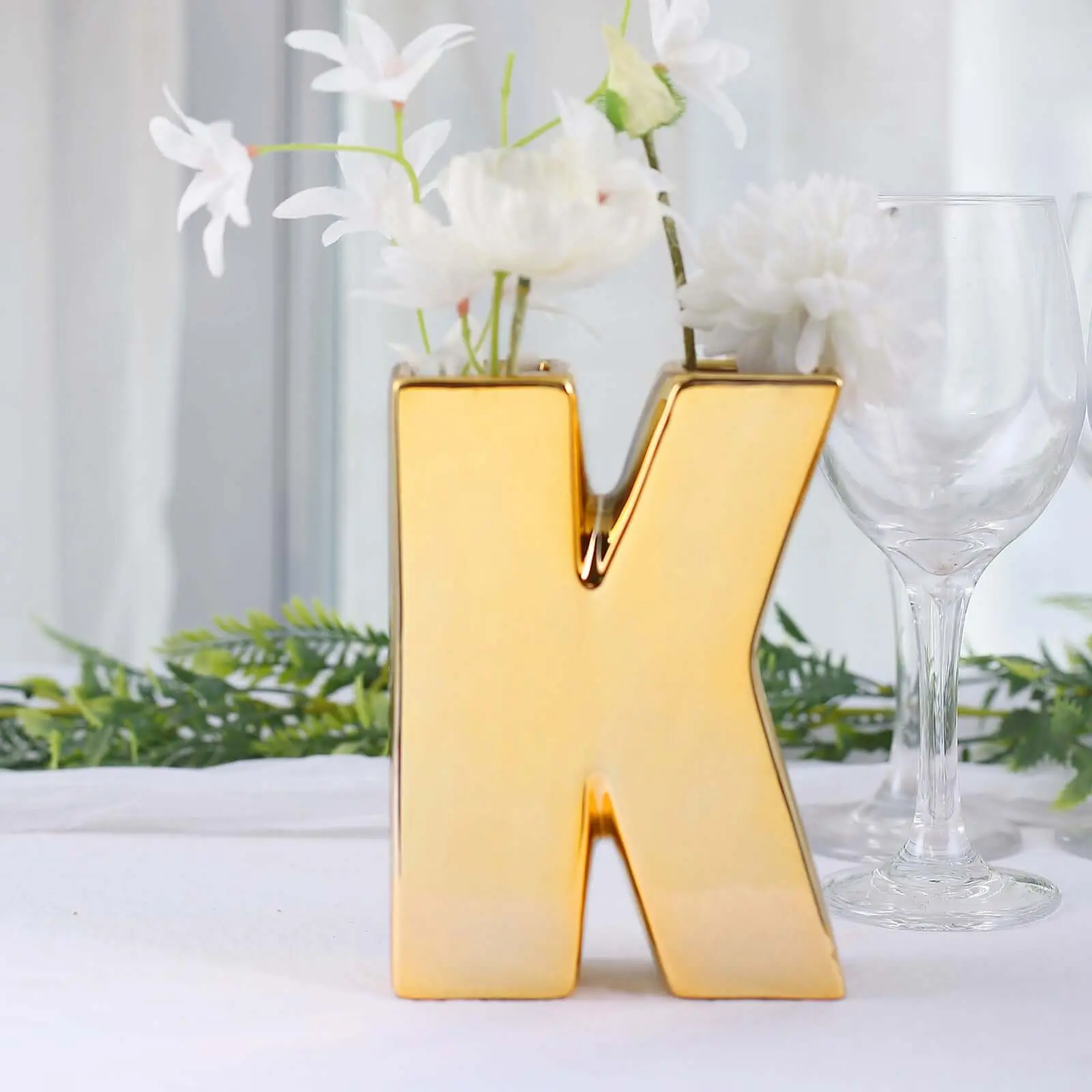 Ceramic Letter "K" Vase Shiny Gold Plated 6" - Stylish Bud Planter Pot for Table Centerpieces