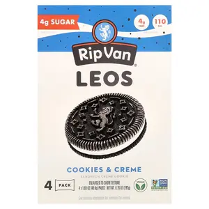 Rip Van Wafels Leos, Sandwich Creme Cookie, Cookies & Creme, 4 Packs, 1.69 oz (48 g) Each
