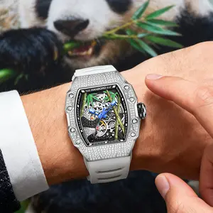 HANBORO Panda Watch  Diamond-studded Cool Watch Fully Automatic Mechanical Watch Water-resistant  Night Light Display
