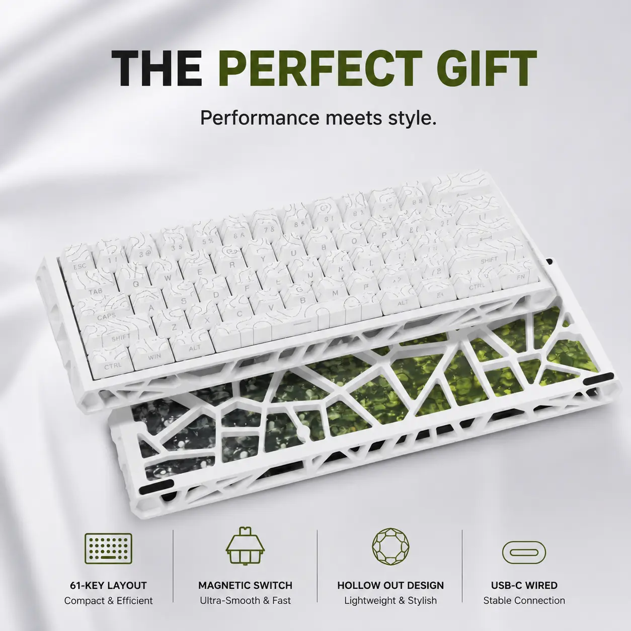 61-Key Magnetic Switch Keyboard with Cutout Design  Wired 60% Gaming Keyboard, Mini 61 Key RGB, Ultra Compact and Portable, Compatible with PC, Mac, Laptop