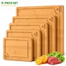 Deep Carbonized Bamboo Chopping Boards Set - 3/5-Piece Rectangular Wooden Cutting Boards with Juice Groove, Non-Toxic, Dishwasher Safe Kitchen Accessories for Meat, Fruit