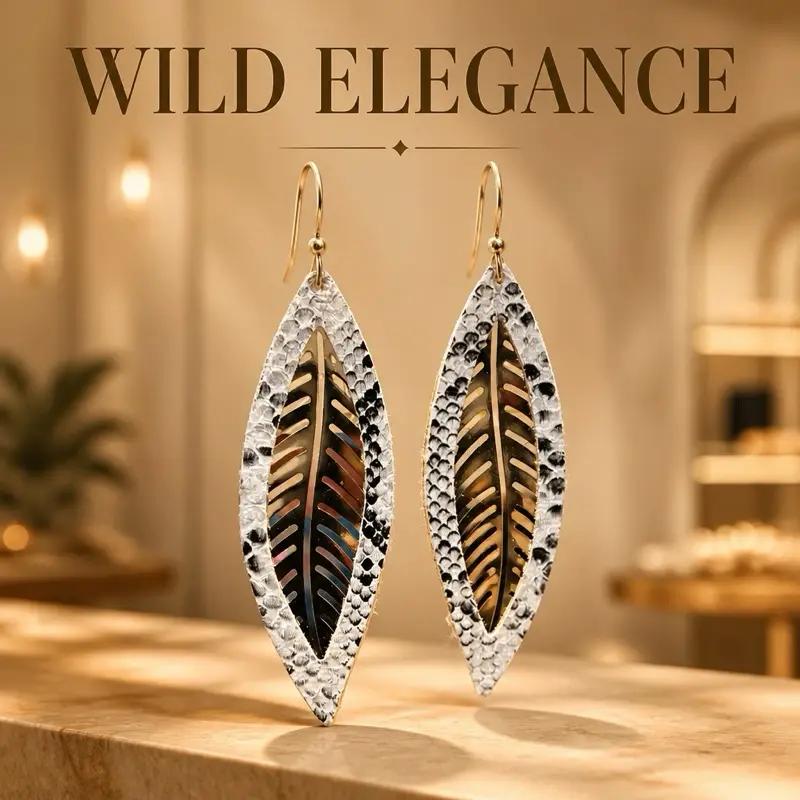 Faux Leather Trim Leaf Earrings
