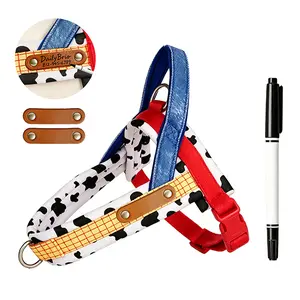 DailyLeap Step-In Dog Harness Vest - Escape-Proof, No-Choke Padded, Detachable, Universal, Typo-Proof with 3 Writable Leather Patches, Free Marker, Instant Handwriting ID Name Tag, Space Ranger & Cowboy Themes for Walking Adventure