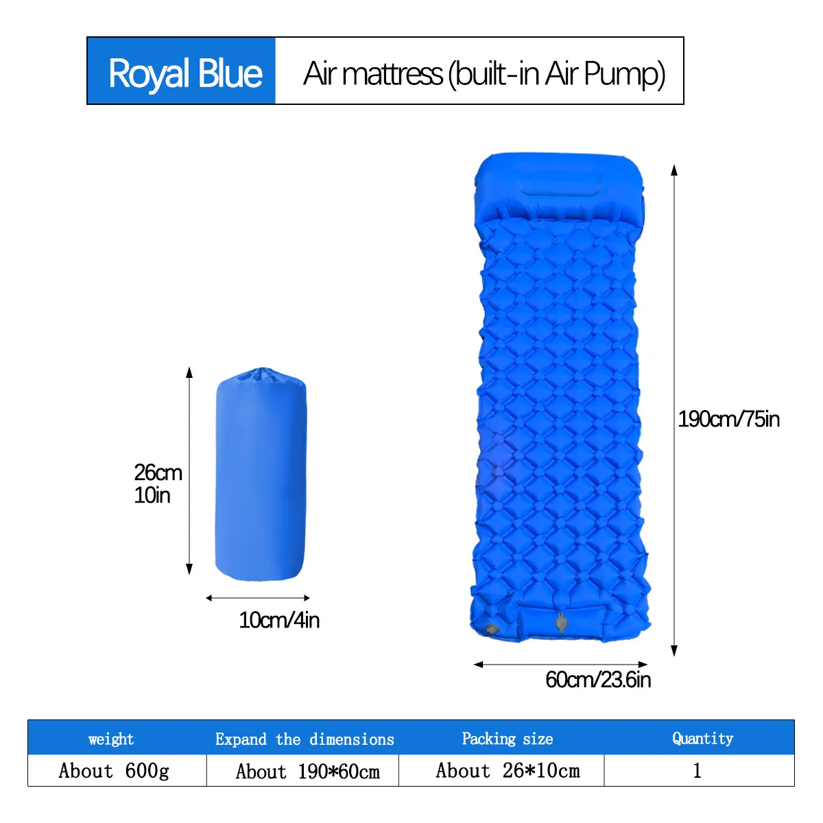 Thick Padded Portable Self-Inflating Camping Mat - TPU Pump, Anti-Slip Diamond Surface, Lightweight Foldable, Drawstring Design, Pull Strap, for Hikers, Outdoor Sleep Support, Thick Padded Portable Self-Inflating Mats, Inflatable Camping Self-Inflating Ma
