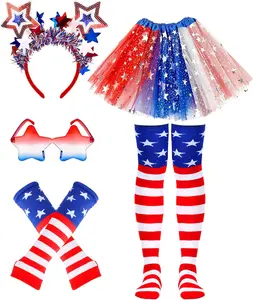5 Pcs 4th of July Tutu for Women, Red White and Blue Tutu 250 Years Costume Accessories Set Patriotic Skirt for Independence Flag Day Halloween Party 2026 Soccer Fans AccessoriesGift.
