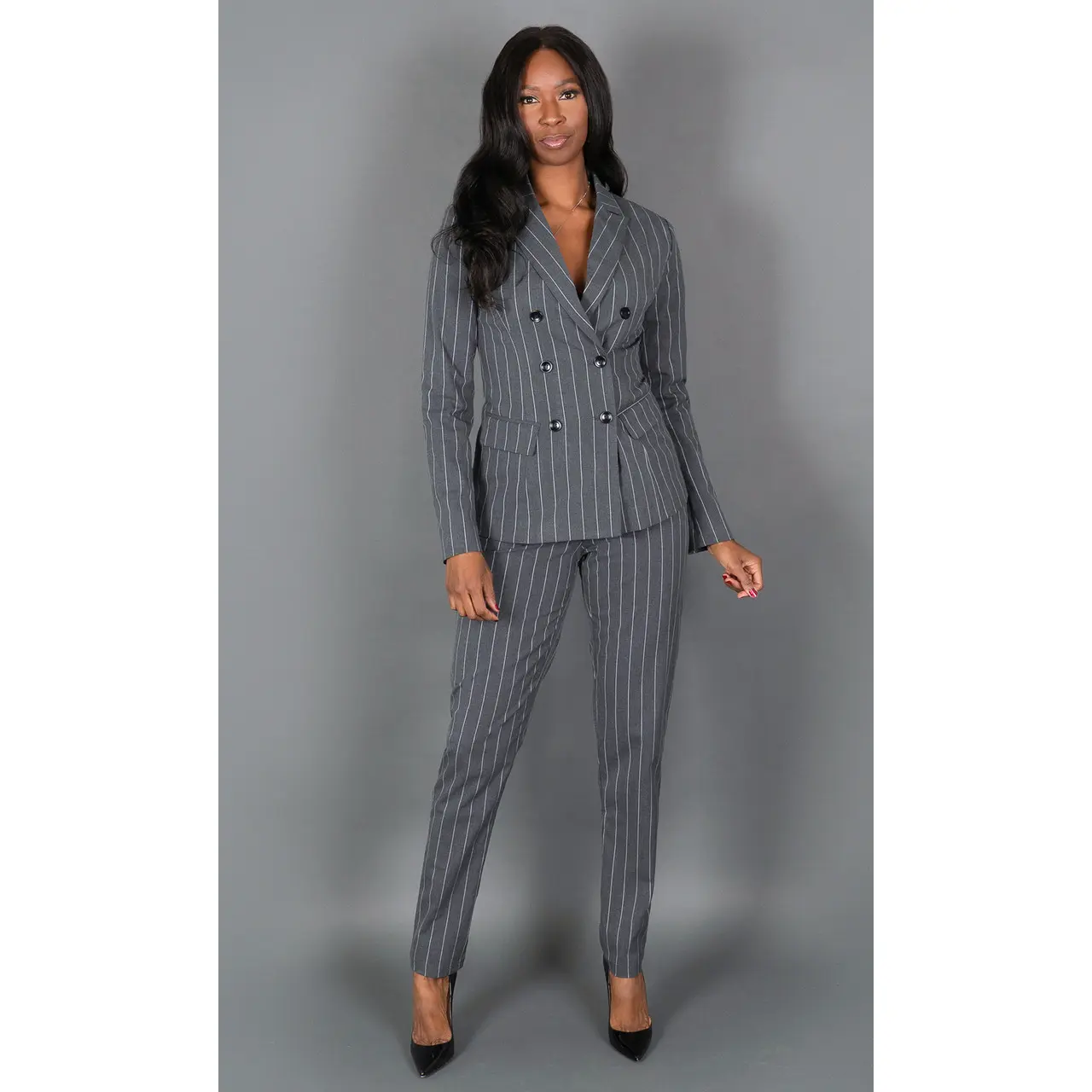 Blake Pinstripe Blazer - Gray
