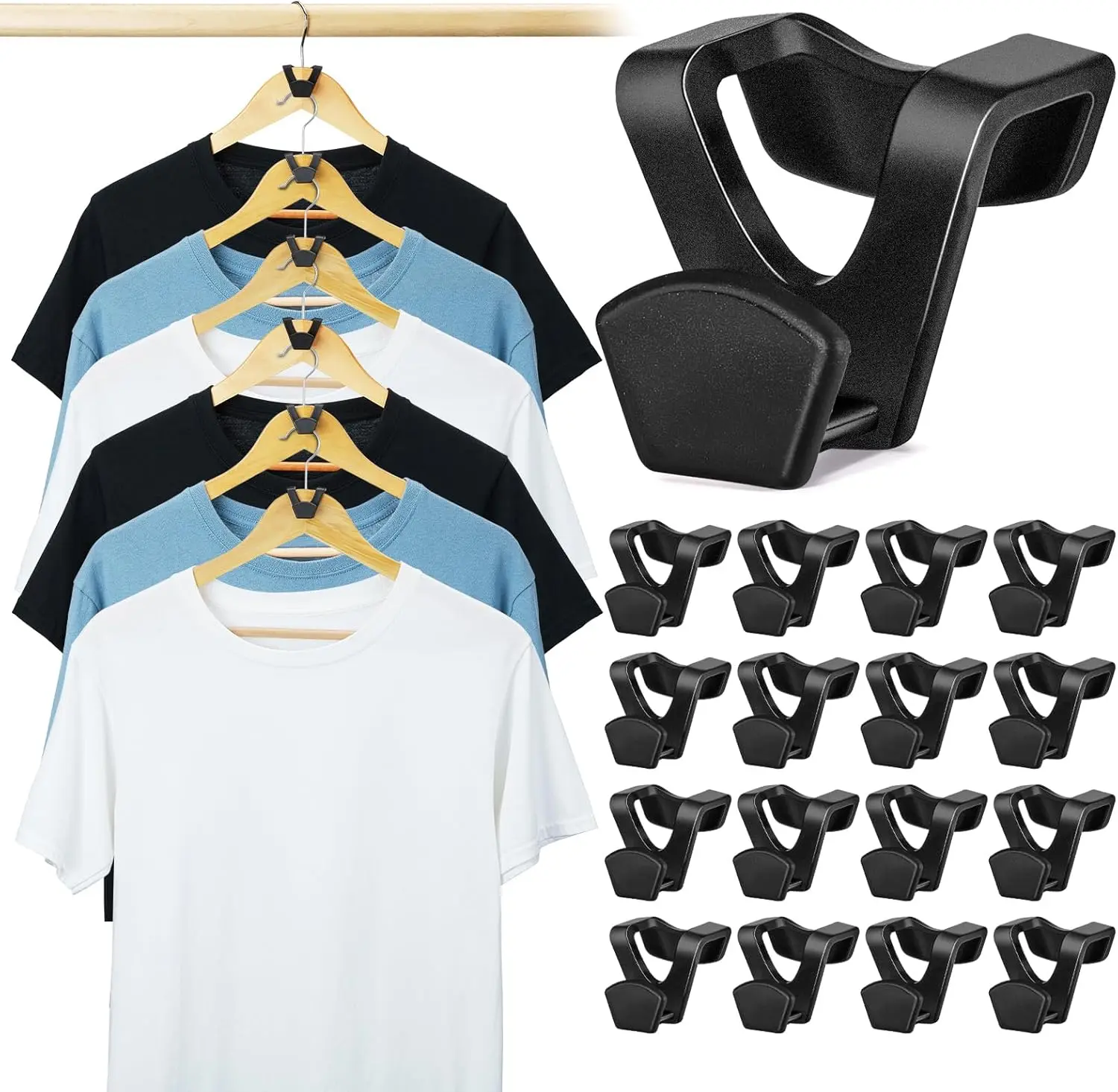 Clothes Hanger Connector Hooks 60 Pack, Closet Storage and Organization as Hangers Space Saving, Hanger Add on Hook as Closet Organizer, Stacking Hangers, Cascading Space Saver, Black