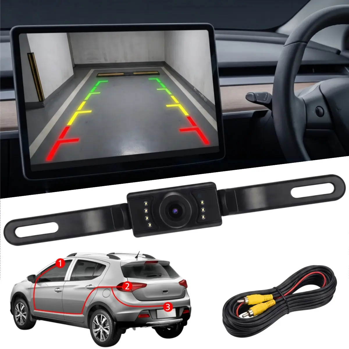 Backup Camera for Car with 8 LED Night Vision License Plate Camera,170° Wide Angle Waterproof Rear View Camera for Car/SUV/Truck/Van/RV Reverse Camera Systems