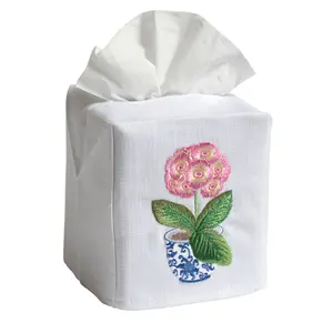 Pink Potted Primrose Embroidered Tissue Box Cover
