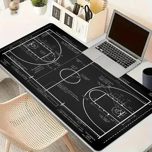 Large basketball court design mouse pad - non-slip rubber base, realistic black and white court layout, suitable for office and home desktops, durable sports-themed workspace accessory, basketball desktop decoration, Extended Mousepad