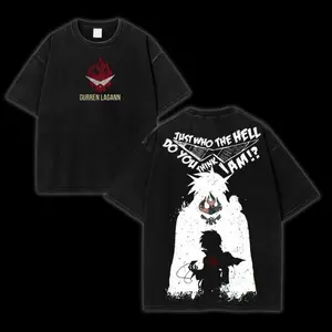 Tengen Toppa Gurren Lagann Who The Hell Protocol Kamina Legacy Drop Oversized Tee Acid Washed Heavy Cotton Flame Emblem Front Spiral Vow Duel Back Graphic Retro Anime Streetwear Top Casual Daily Wear Nostalgic Graphic Tee For Lorecore Fans Anime Enthusias