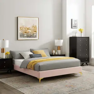 Modway Sutton Twin Performance Velvet Bed Frame in Pink