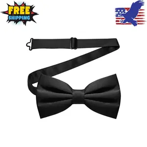 Solid Color Pre-tied Bow Tie Adjustable Bowtie for Men