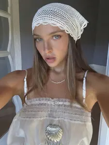 French Style Hollow Out Knit Triangle Scarf, Spring Summer Fashion Women's Headscarf, Hair Band, Bag Decoration, Ribbon, Neck Gaiter